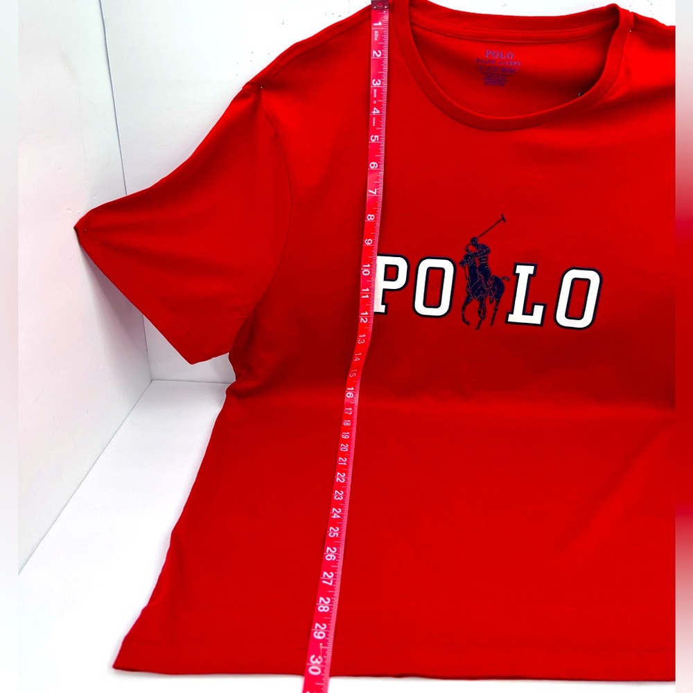 POLO RALPH LAUREN, MEN’S TEE-SHIRT, RED WITH LARHE NAVY & WHIT LOGO IN FRONT, XL - Picture 9 of 16